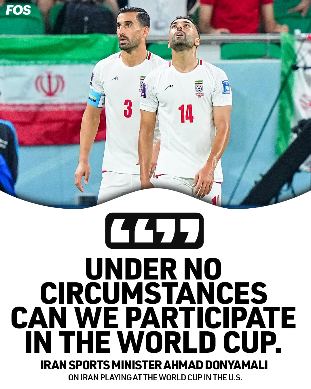 Iran’s sports minister said that “under no circumstances” can his country’s men’s national soccer team participate in the 2026 FIFA World Cup.

Iran’s status in the tournament has been in question since the military conflict in the Middle East began with joint attacks by the U.S. and Israel on Feb. 28 that killed the country’s leader, Ayatollah ‌Ali Khamenei. The U.S. will host the World Cup in June and July along with Mexico and Canada. At the tournament draw in December, Iran was scheduled for three matches on U.S. soil, with a possibility to play the U.S. men’s national team in the knockout round.

“Considering that this corrupt regime ⁠has assassinated our leader, under no circumstances can we ​participate in the World Cup,” sports minister Ahmad Donyamali said Wednesday on state TV.

Iran has retaliated with counterattacks that have hit several other countries participating in the World Cup this summer, including Qatar, Saudi Arabia, and Jordan.

“Our children are not safe and, ​fundamentally, such conditions for participation do not exist,” Donyamali ​said. “Given the malicious actions they have carried out against Iran, they ‌have ⁠forced two wars on us over eight or nine months and have killed and martyred thousands of our people. Therefore, we certainly cannot have such a presence.”

Late Tuesday night, FIFA president Gianni Infantino posted saying he met with U.S. President Donald Trump that evening to “discuss the status of preparations” for the World Cup. “During the discussions, President Trump reiterated that the Iranian team is, of course, welcome to compete in the tournament in the United States,” Infantino wrote.

Trump last week said “I really don’t care” if Iran plays or not. “I think Iran is a very badly defeated country,” he told Politico. “They’re running on fumes.”

Full story in bio.