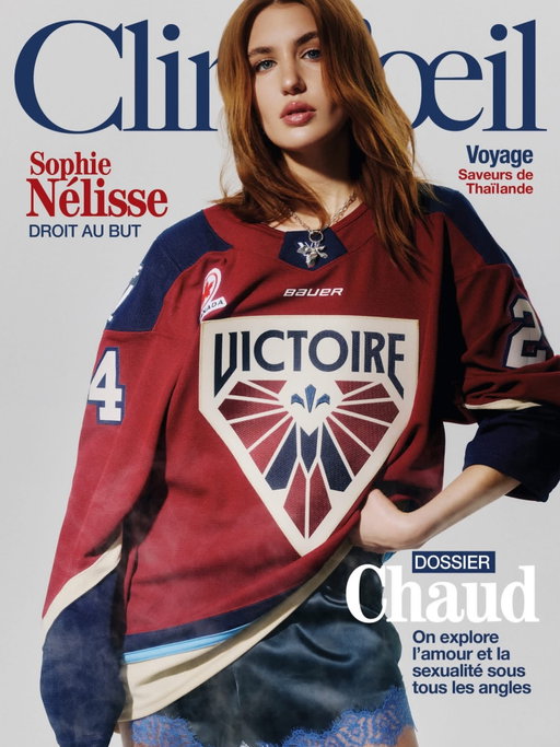 @sophie__nelisse porte le chandail de la Victoire de Montréal en couverture du magazine @mag_clindoeil  du mois d’avril ❤️‍🔥

Le magazine sera disponible en kiosque dès ce jeudi 12 mars 2026.

📸 via @mag_clindoeil