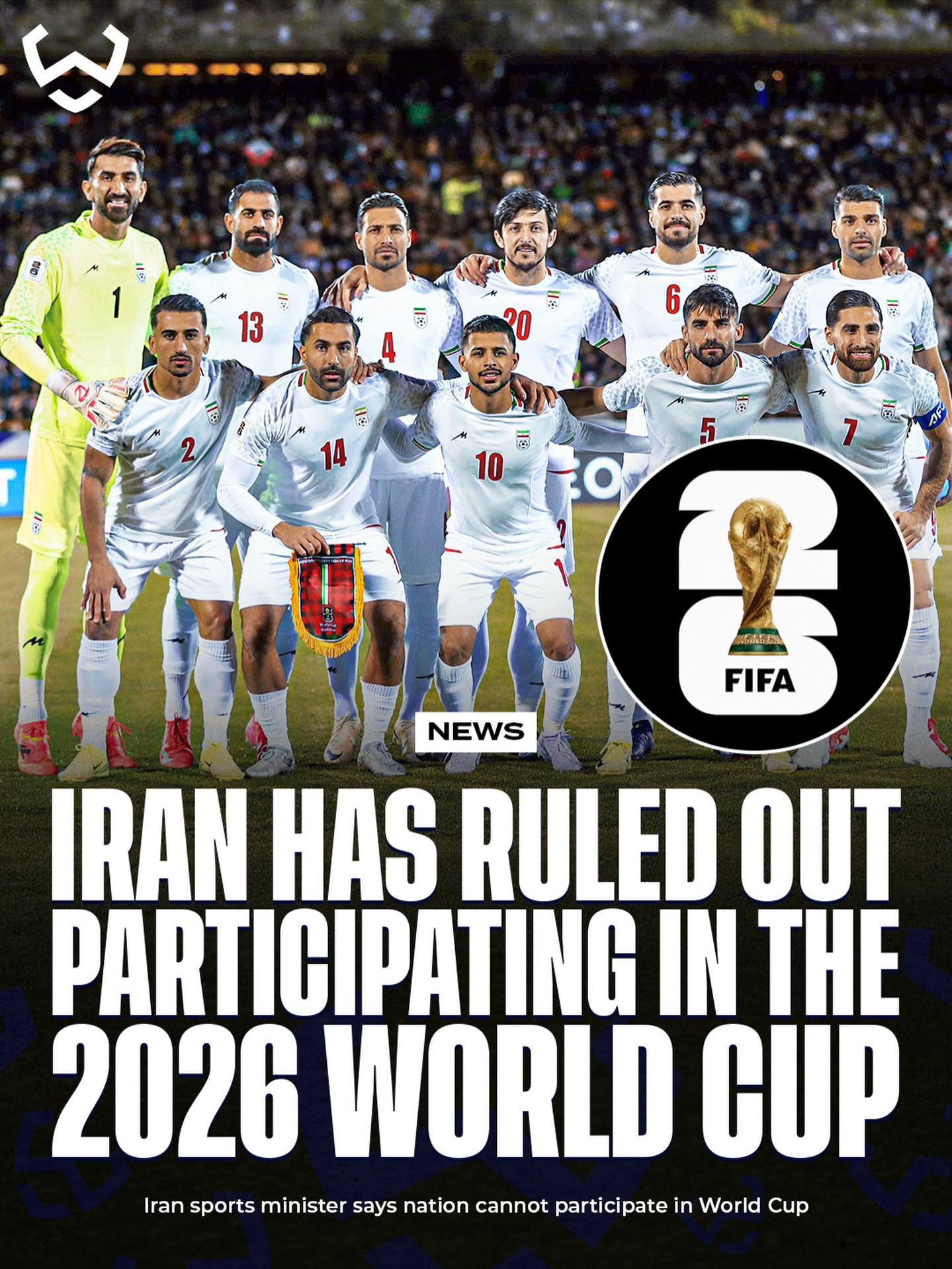 Iran has ruled out participating in the World Cup co-hosted by the US this summer 🇮🇷👀

Sports minister Ahmad Donyamali confirmed the decision, saying Iran cannot compete in a tournament hosted by the US after accusing the “corrupt regime”

Meanwhile, FIFA president Gianni Infantino revealed he met with US President Donald J. Trump to discuss preparations for the tournament, which begins in 93 days. Trump reportedly reiterated that Iran’s national team would be welcome to play in the United States after qualifying for the competition.

(Via @skysports )