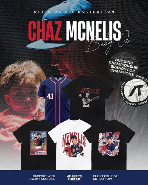 Baby G is HERE ⚾🔥

The Chaz McNelis Official NIL Collection is live featuring brand new Baby G inspired designs you don’t want to miss.

Rep Chaz, rep Baby G, and show love to Arizona Baseball with every purchase.

Shop now — Link in bio.