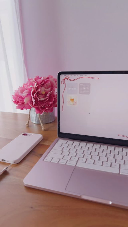 blushin’ with #macbookneo 🤍🌸 

make sure you’re subscribed and notifications on to my YouTube channel! Review coming in soooon!! 🍵