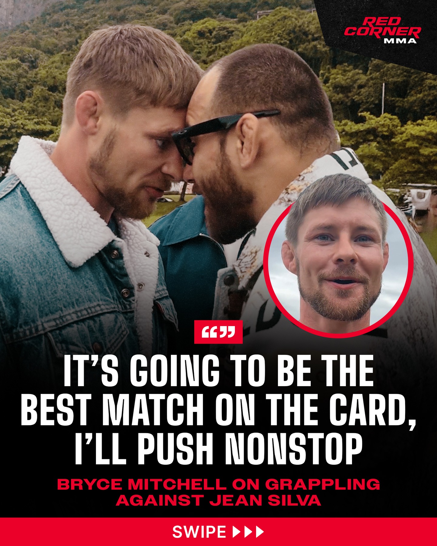 Bryce Mitchell believes his submission-only grappling match against Jean Silva in Rio will be the best on the card, even with names like Arman, Mokaev, Shara, and Barboza on the same card. He says he’s going to come forward and push the match nonstop.

“I think this is going to be the best match on the card… I want to win very badly.”