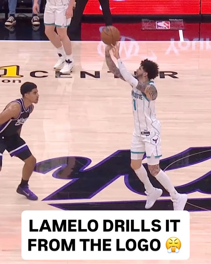 @melo splashes the three from the logo WITH EASE! 🔥 CHA/SAC on NBA League Pass • <link in bio>