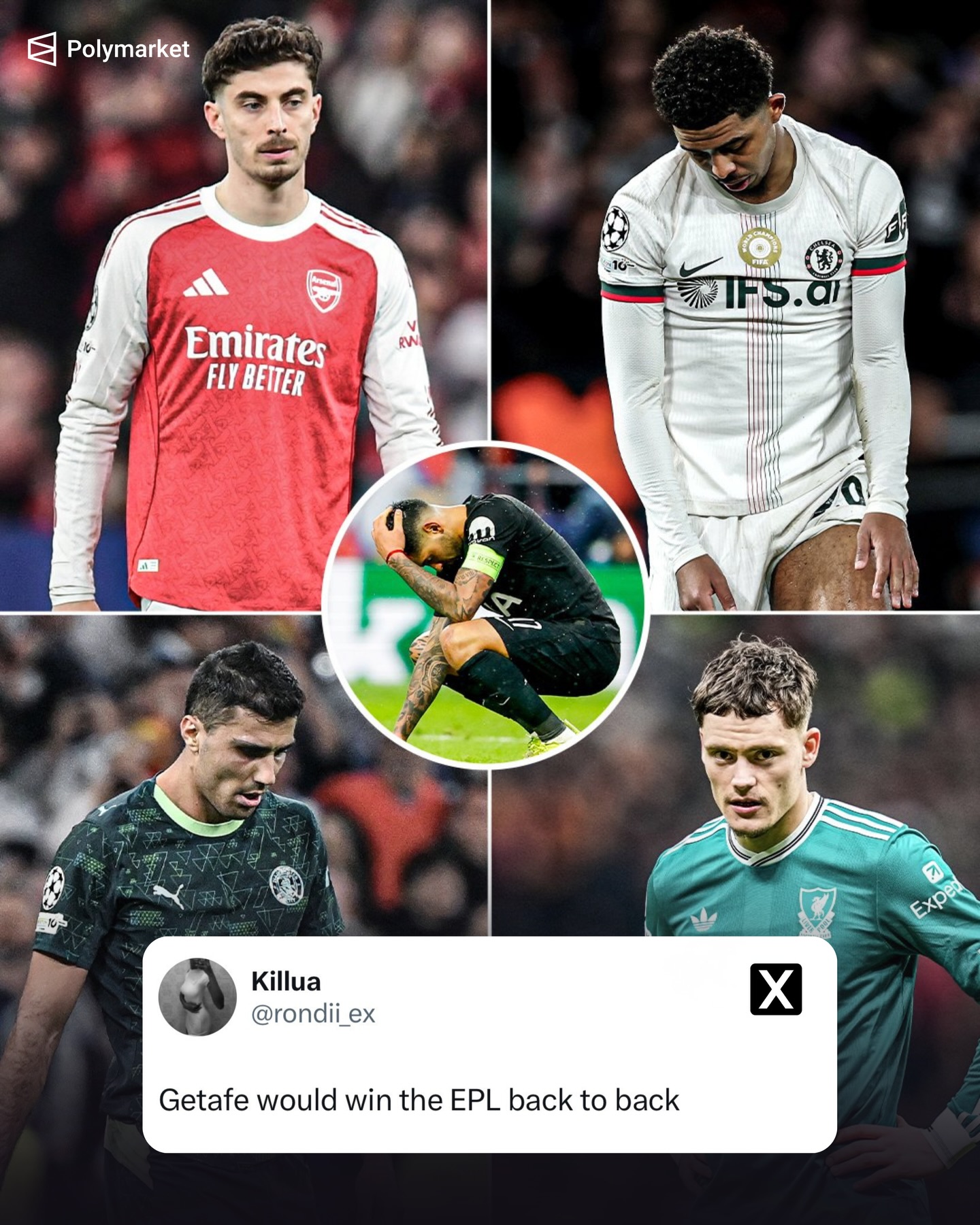 … we need to start a serious conversation about the Premier League man. 😬

0 of the 6 Premier League teams in the UCL Round of 16 managed to win their first-leg match this week:

❌ Liverpool lost 0-1 vs. Galatasaray
❌ Tottenham lost 2-5 vs. Atlético
❌ Newcastle drew 1-1 vs. Barcelona
❌ Arsenal drew 1-1 vs. Bayer 04
❌ Chelsea lost 2-5 vs. PSG
❌ Man City lost 0-3 vs. Real Madrid