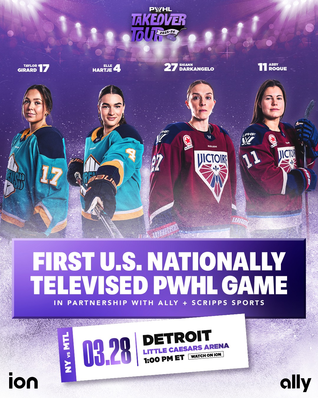 Grab the remote, we’re making history 🗣️

For the first time ever, the Professional Women’s Hockey League will be broadcast on national television in the U.S., appearing on ION (@iongameday) in partnership with @ally and @scripps_sports!

Don’t miss the New York Sirens face off against the Montréal Victoire in Detroit on March 28 1pm ET.

📰 Link in story and bio!