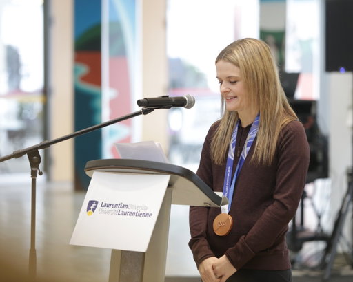 The Laurentian community gathered yesterday to celebrate Tracy Fleury, manager of financial reporting, following her incredible achievement at the Milano-Cortina 2026 Winter Olympic Games, where she earned a bronze medal in women’s curling with Team Canada🥉

Congratulations, Tracy, we’re proud to celebrate this achievement with you!💛💙

---
La communauté laurentienne s'est réunie hier pour célébrer Tracy Fleury, responsable des rapports financiers, après son incroyable exploit aux Jeux olympiques d'hiver de Milan-Cortina 2026, où elle a remporté une médaille de bronze en curling féminin avec l'équipe canadienne🥉

Félicitations, Tracy, nous sommes fiers de célébrer cette réussite avec toi!💛💙