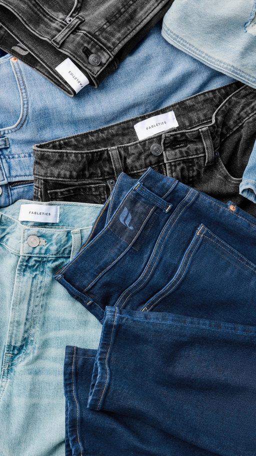 First of its kind, designed with intention and crafted to feel as good as it looks. Meet the new standard in denim, Fabletics Denim now available.​