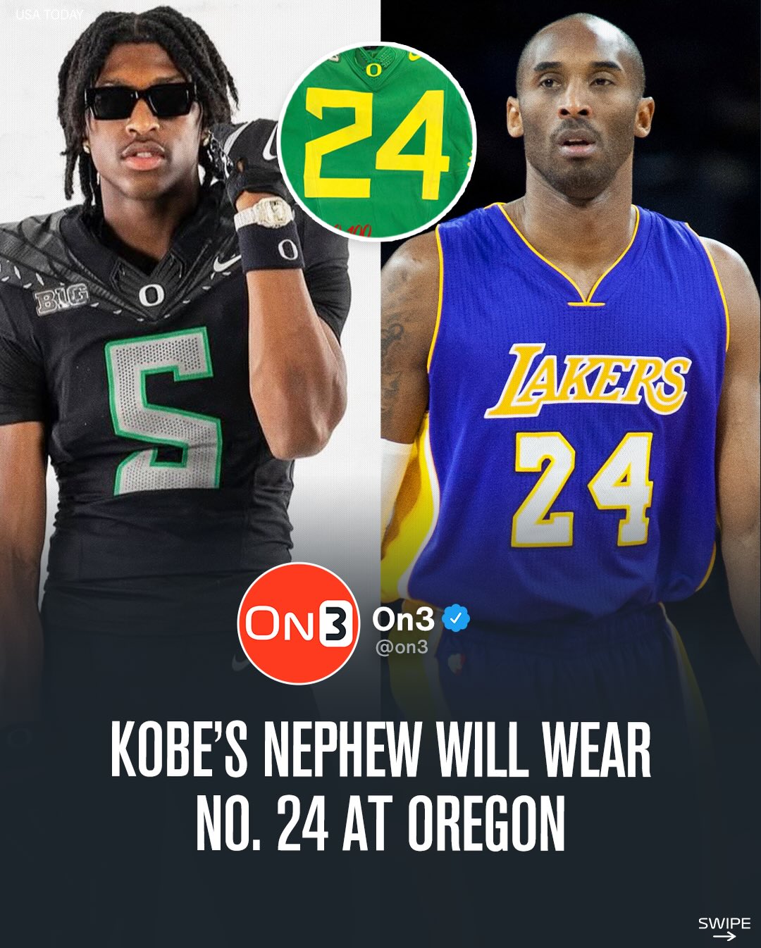 Oregon 5-star true freshman Jett Washington, nephew of Kobe Bryant, will wear No. 24 for the Ducks🐍❤️