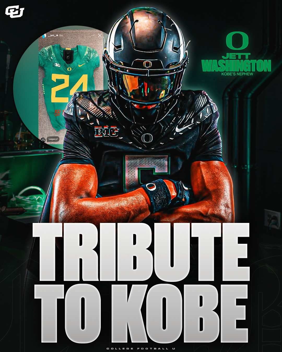 NEW: Oregon Freshman Jett Washington (Nephew of Kobe Bryant) will be wearing #24 ❤️🐍

Washington is entering his freshman year at Oregon and will wear the number 24 to honor his uncle, Kobe Bryant. He was a 5-star safety at Bishop Gorman and the No. 1 player in the state. He chose the Ducks over Alabama and USC.

Really special.