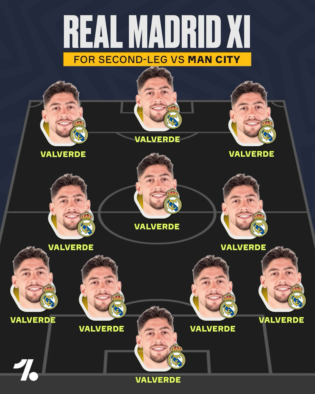 Federico Valverde HAS to be one of the most underrated and versatile players in the game right now...since signing for Real Madrid he has been recorded as having played at 👇

🔘 CB
🔘 RB
🔘 DM
🔘 CM
🔘 CAM
🔘 RW
🔘 LM
🔘 RM

Just GK, ST and LB to go 😭 We all know that all Real Madrid need to complete the job vs Man City is a team of Fede Valverdes 😂