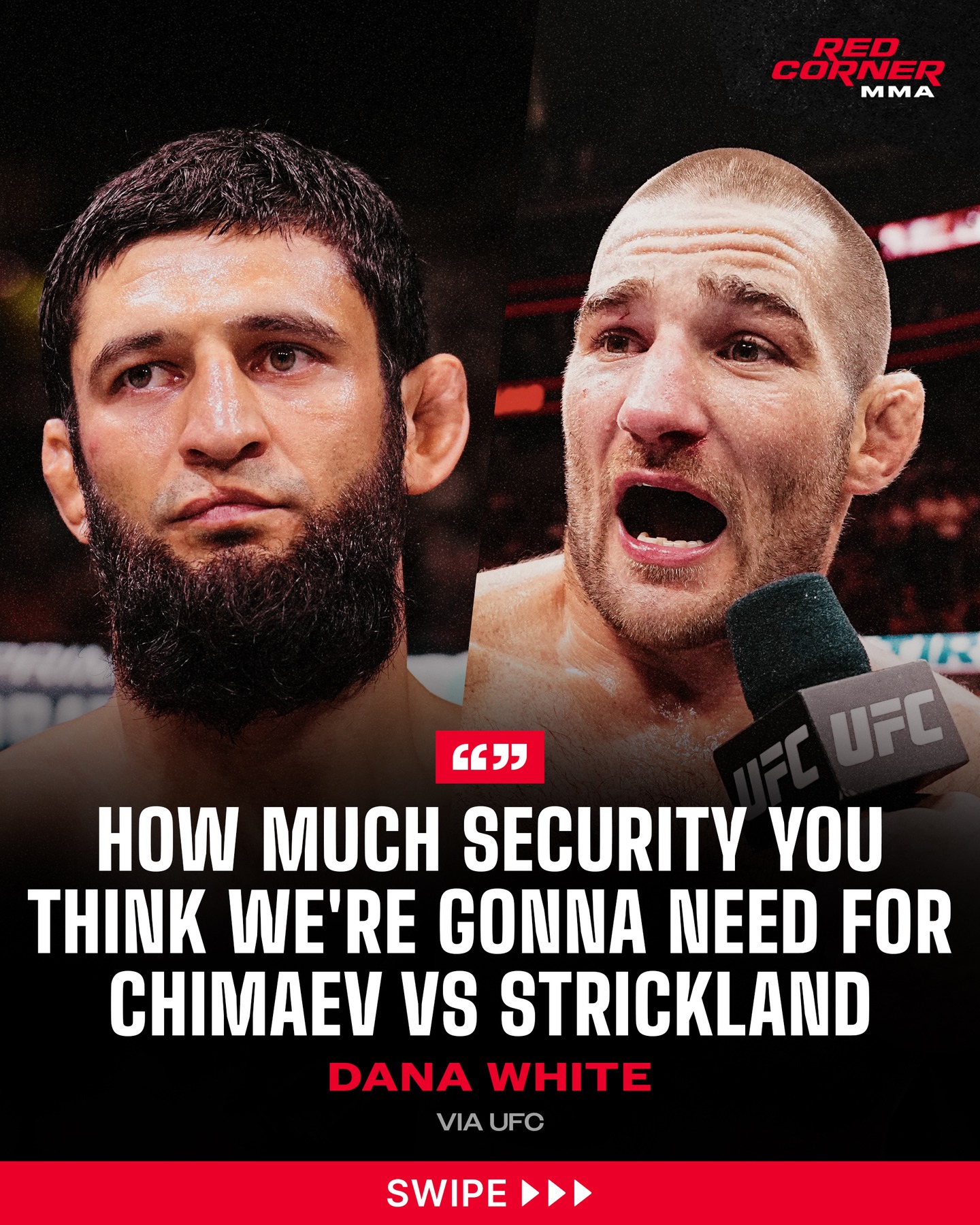 Khamzat Chimaev is set to defend his middleweight title for the first time against former training partner and familiar foe Sean Strickland on May 9 in Newark, New Jersey. Dana White thinks the UFC could need a bit more security for this title fight. 😅

“How much security do you think we’re going to need for Chimaev vs. Strickland?”

Via @ufc