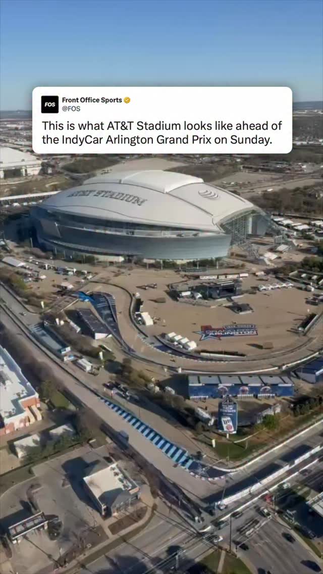 The Cowboys’ AT&T Stadium and Rangers’ Globe Life Field are hosting the inaugural IndyCar Grand Prix of Arlington on March 15.

This is what it looks like 🏎️

(🎥 via @attstadium)