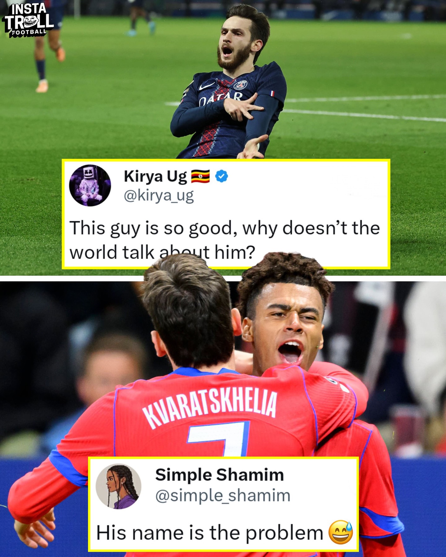 SWIPE ➡️ Kvaratskhelia’s name was spelt like this on FIFA 19 🇬🇪

Back then, nobody knew him.

Fast forward 7 years — he’s now 87 rated and a Champions League winner. This week, he scored 2 goals and provided 1 assist against Chelsea, all in just 28 minutes! 🏆🔥

Here’s what he’s won so far:
🏆 2x Serie A
🏆 Ligue 1
🏆 Coupe de France
🏆 Trophée des Champions
🏆 UEFA Champions League
🏆 UEFA Super Cup
🏆 FIFA Intercontinental Cup

This year, he’ll be aiming to lift the Champions League again, with @PolyMarket giving him a 12% chance! 🥇

From unknown talent to European champion…. What a journey. 💫