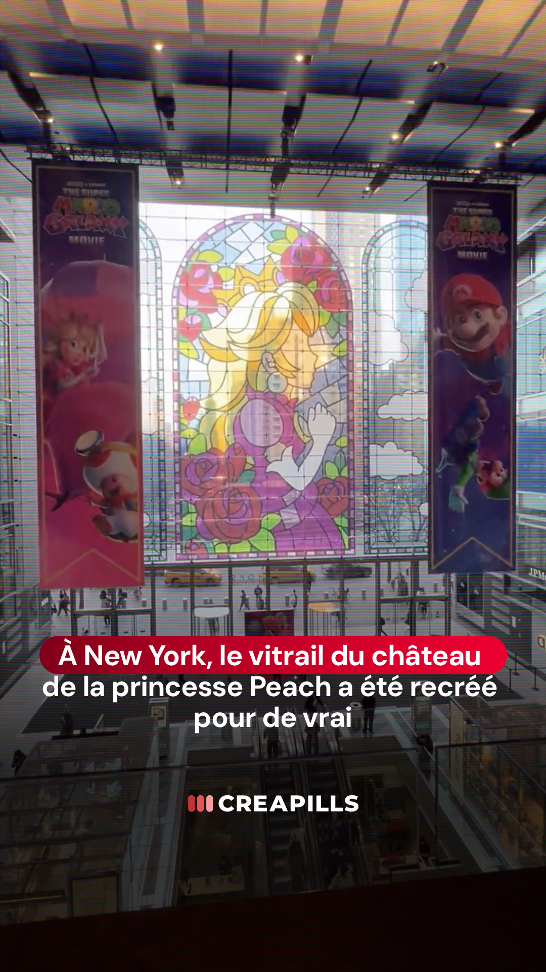 À New York, le vitrail du château de la princesse Peach a été recréé dans un centre commercial pour la promo du nouveau film Super Mario Galaxy ⭐️
