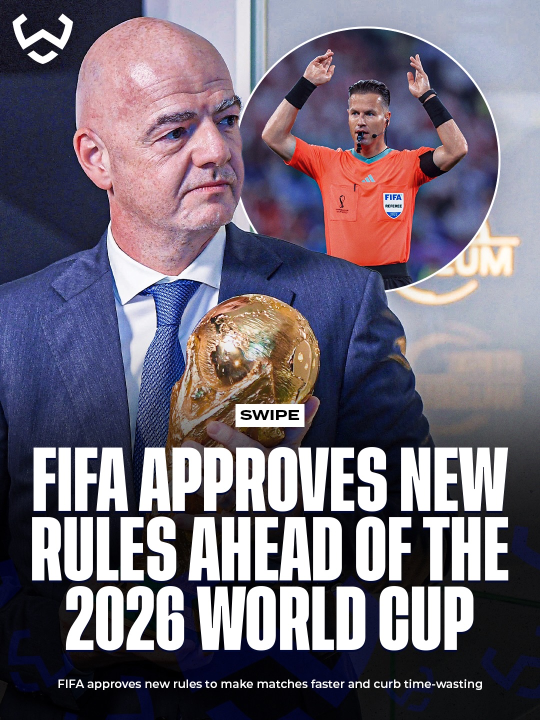 New rules confirmed for the 2026 World Cup to speed up the game and improve refereeing 👀🏆

Players being substituted will have 10 seconds to leave the pitch or their replacement must wait 1 minute to enter. Throw-ins must be taken within 5 seconds or possession switches to the opponent.

Any player who receives medical treatment must stay off the pitch for 1 minute before returning. VAR will also be allowed to review second yellow cards and corner decisions if there is a clear mistake.