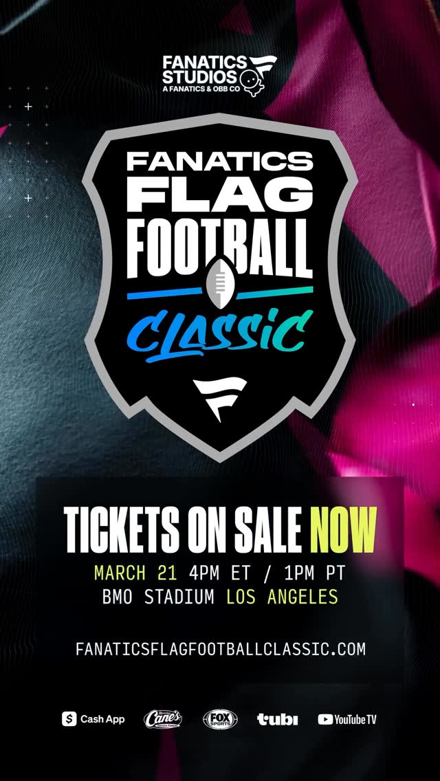 The Fanatics Flag Football Classic is coming to Los Angeles and bringing together @nfl stars, @usafootball, and more for an unforgettable showdown.

Watch live on Fox March 21st at 4 PM ET / 1 PM PT or catch it in person at @bmostadium

Tickets available now: fanaticsflagfootballclassic.com