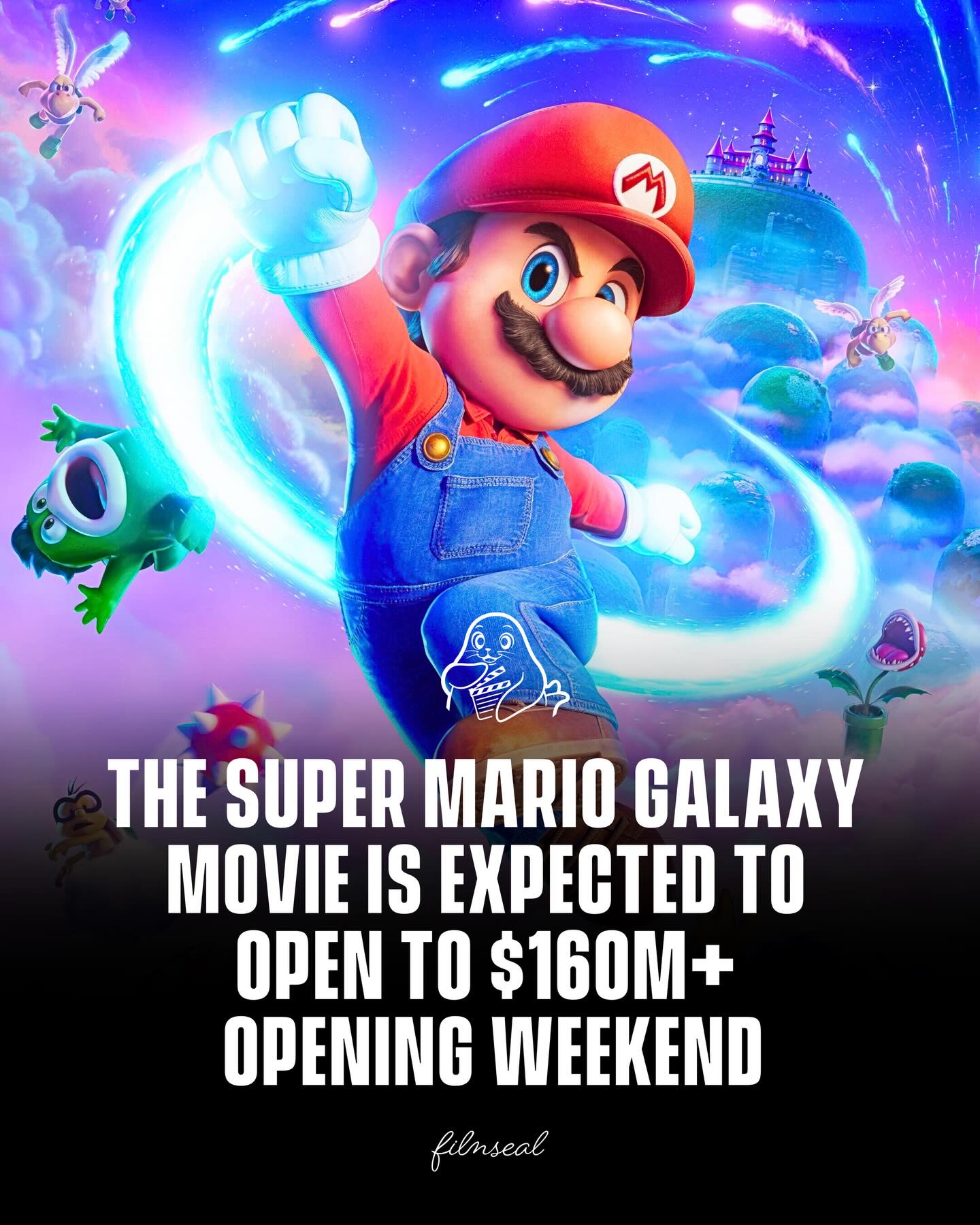 THE SUPER MARIO GALAXY MOVIE is expected to open with a massive $160M+ opening weekend at the box office.

If projections hold, the film could become one of the biggest animated debuts in recent years, continuing the strong momentum of Nintendo’s big-screen adaptations.

-
#supermario #filmseal