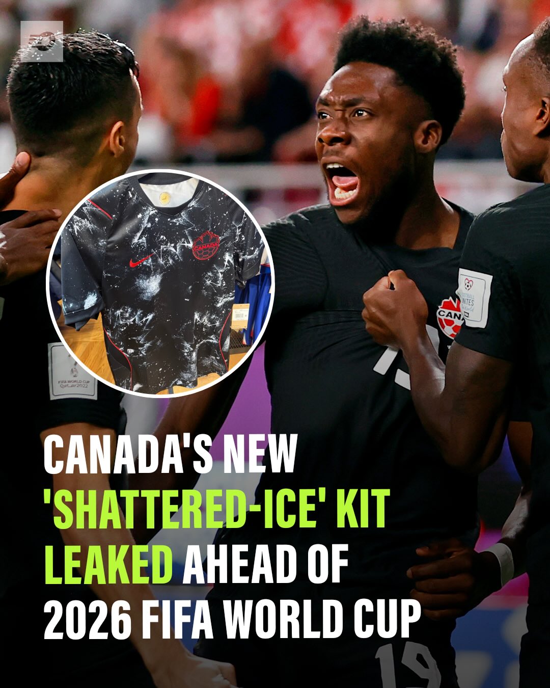 Canada’s third kit for the 2026 World Cup has been LEAKED 👀🍁🚨

The uniform was apparently first spotted by an onlooker in New York. Footy Headlines, which has been at the forefront of FIFA World Cup jersey news, described the uniforms as having “a shattered ice-like design.”🧊

Are you a fan of the jersey? 🤔 

📸 @MarlitosF81/X 
📸 Yukihito Taguchi-Imagn Images 
#worldcup #teamcanada #canadasoccer #worldcup2026