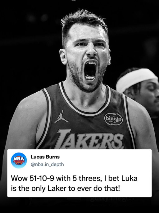 Luka Doncic joins Austin Reaves in the Lakers obscure record book.

51-10-9 on 17-31 FG, 9-14 3P in the win vs Chicago last night😮‍💨