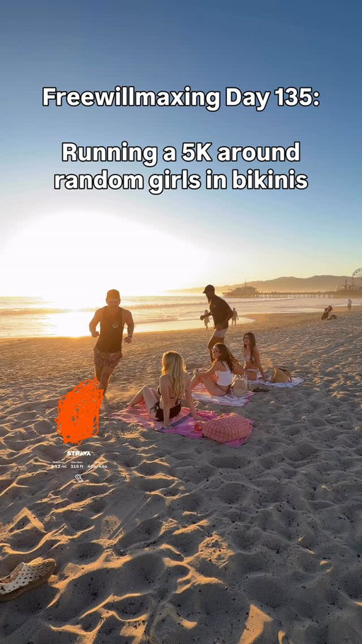Freewillmaxing Day 135:

Running a 5K around random girls in bikinis #5k #running #runner #comedy #run