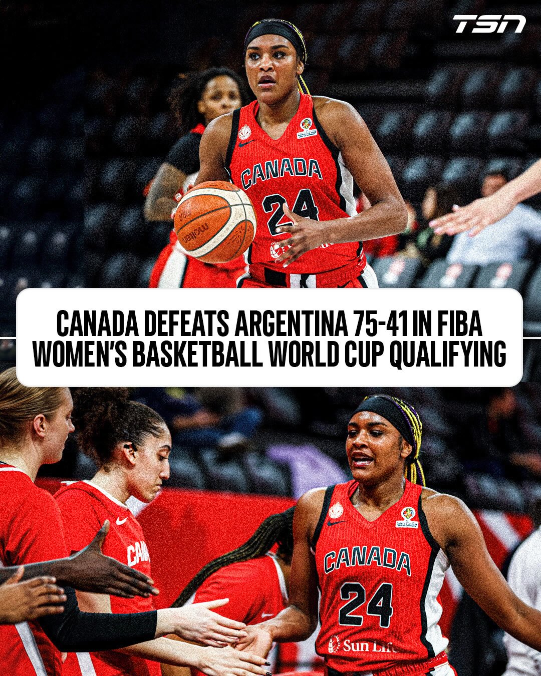 Aaliyah Edwards and Team Canada beat Team Argentina in a BIG way in the Women’s World Cup Qualifiers to bring the team to 2-1! 🇨🇦✅

#FIBAWWC