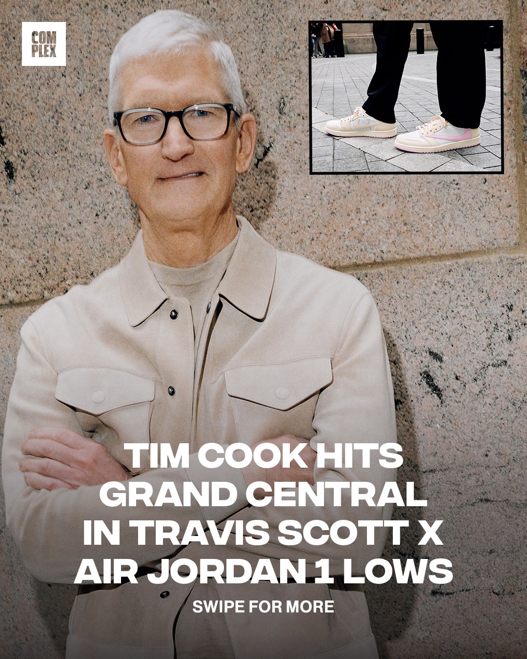 Tim Cook pulled up to Grand Central in NYC in the unreleased “Pink” Travis Scott x Air Jordan 1 Low for Apple’s 50th Anniversary 🍎🌵

📸: @itsdavidcabrera
