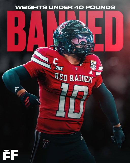 The Texas Tech football program has removed all weights under 40 pounds from their weight room 🤔 💪

“If you want to do something less, you’re still gonna do 40s. That’s how it is.” 

Texas Tech has the following message on its weight room wall: 

“There is no substitute for strength, and there is no excuse for the lack of it.”

Former NFL star DE J.J. Watt responded to the post and questioned the school’s method: 

“Hopefully just performative for social media and not actually true. Would be wildly absurd and irresponsible. Also, jumping straight to 40 pounds would literally be a shortcut. So “no shortcuts” doesn’t really apply...”

(via Adam Breneman)