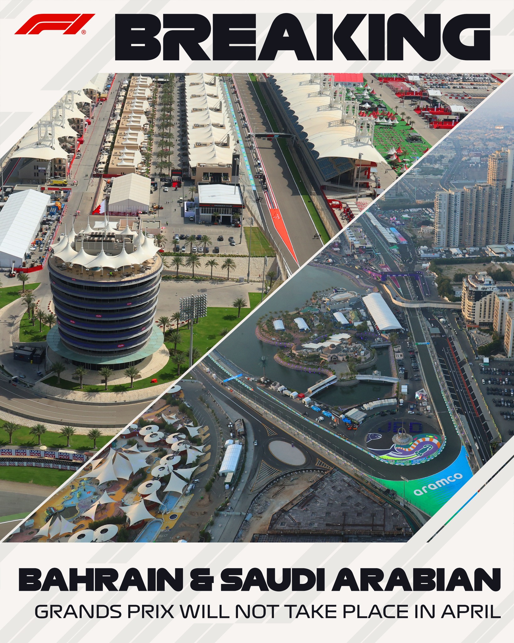 The Bahrain and Saudi Arabian Grands Prix will not take place in April
 
Due to the ongoing situation in the Middle East the Grands Prix, alongside F2, F3, and F1 Academy rounds, will not take place as scheduled
 
While alternatives were considered, no substitutions will be made in April
 
#F1 #Formula1
