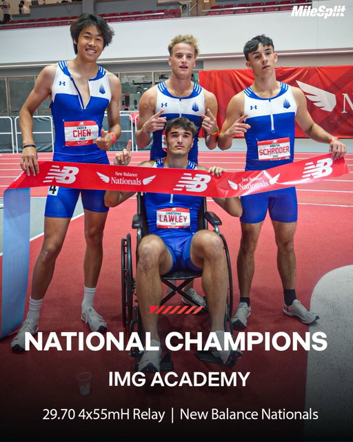 Left it all on The Track!

IMG Academy runs 29.70 to win the second fastest section as their anchor leg, Chris Lawley, injured his hamstring with a few hurdles to go, but kept it together to run a fast enough time to win the title!

📸 @twul.media