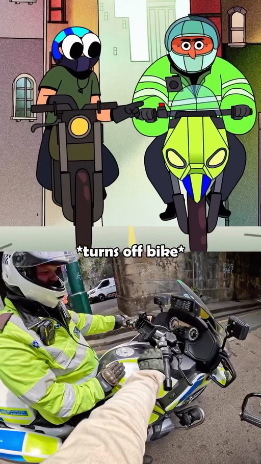 Police bike off switch✅ 
Animation vs the real thing!

I let the intrusive thoughts win. These animations always originate from real life clips! Brought back to life through animation 🖤

Say hi, shout or throw something at me if you see me whizzing around. I’m looking forward to meeting you!

Animated by @harding_zac 

Love you x

.

#harveyridesbikes #london #goodvibes #animation #cartoon