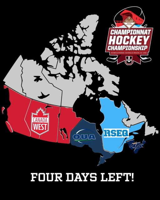 Four days left until the top eight teams across all four @usportsca conferences meet in Elmira for the 2026 Miller Waste U SPORTS Women’s Hockey Championship!

Eleven games, eight teams, five provinces, four conferences, one champion.

🆚 The tournament seeding and bracket will be announced today at 2:00 PM EDT!

🎟️ Tickets are still available at gowarriorsgo.ca/whtickets!

#GoBlackGoGold #GoldRush #SeeThemBeThem