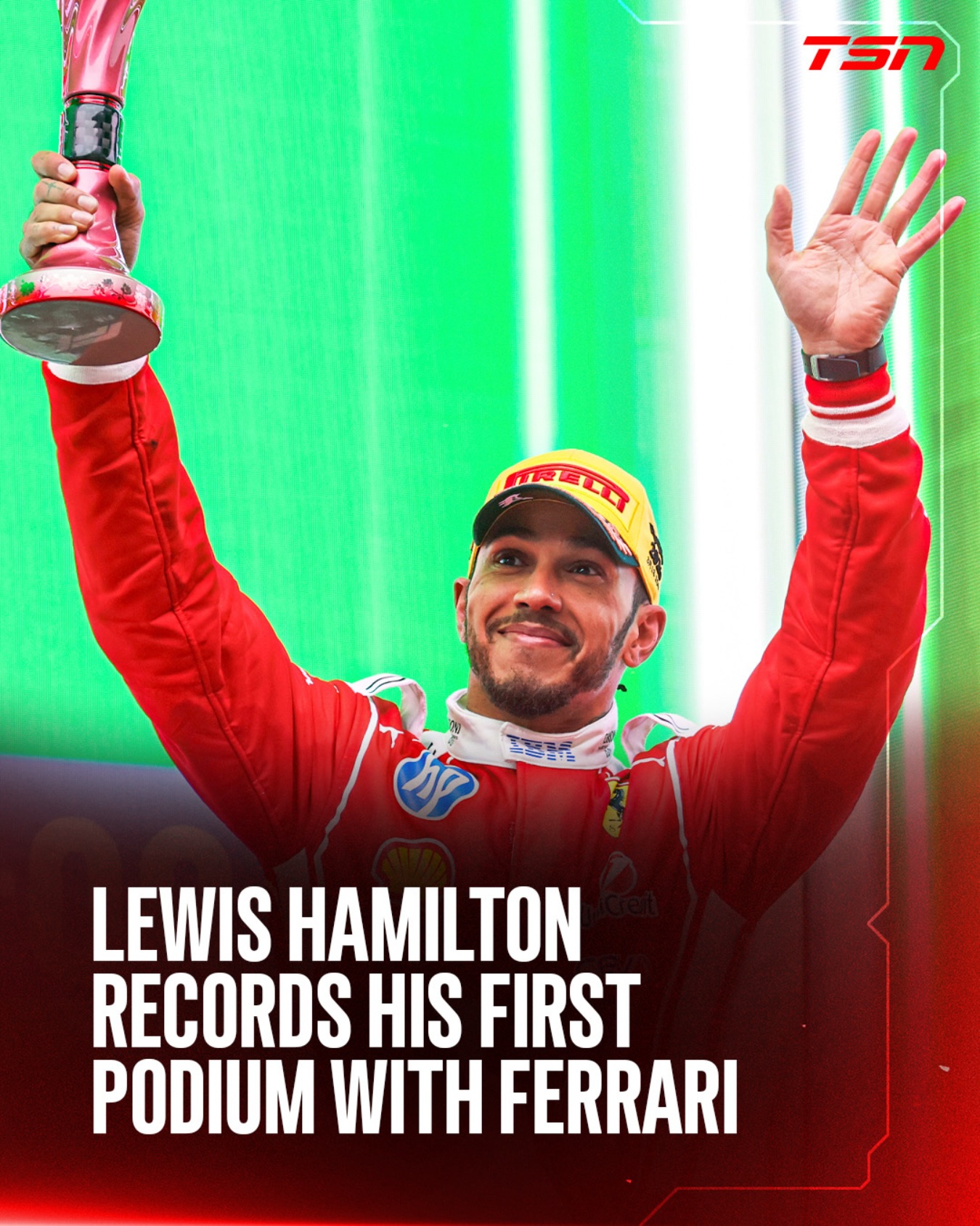 Lewis Hamilton reaches the podium for the first time in red! 🔴🔥 #ChineseGP