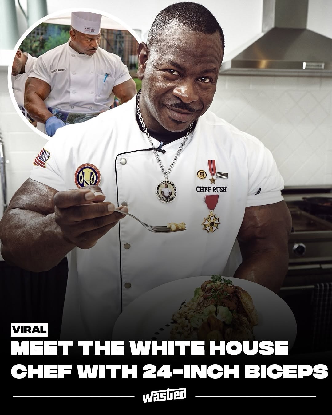 Andre Rush built an unusual reputation inside the White House kitchen. A combat veteran, martial artist, and bodybuilder, he served as a chef under four U.S. presidents while maintaining a fitness routine that drew attention across social media.

Rush is also known for completing 2,222 push-ups each day to raise awareness for veteran suicide prevention, referencing the number often cited in campaigns highlighting the struggles faced by former service members. His intense workouts and discipline became widely shared online, turning the White House chef into an unexpected viral figure.

Media: @realchefrush