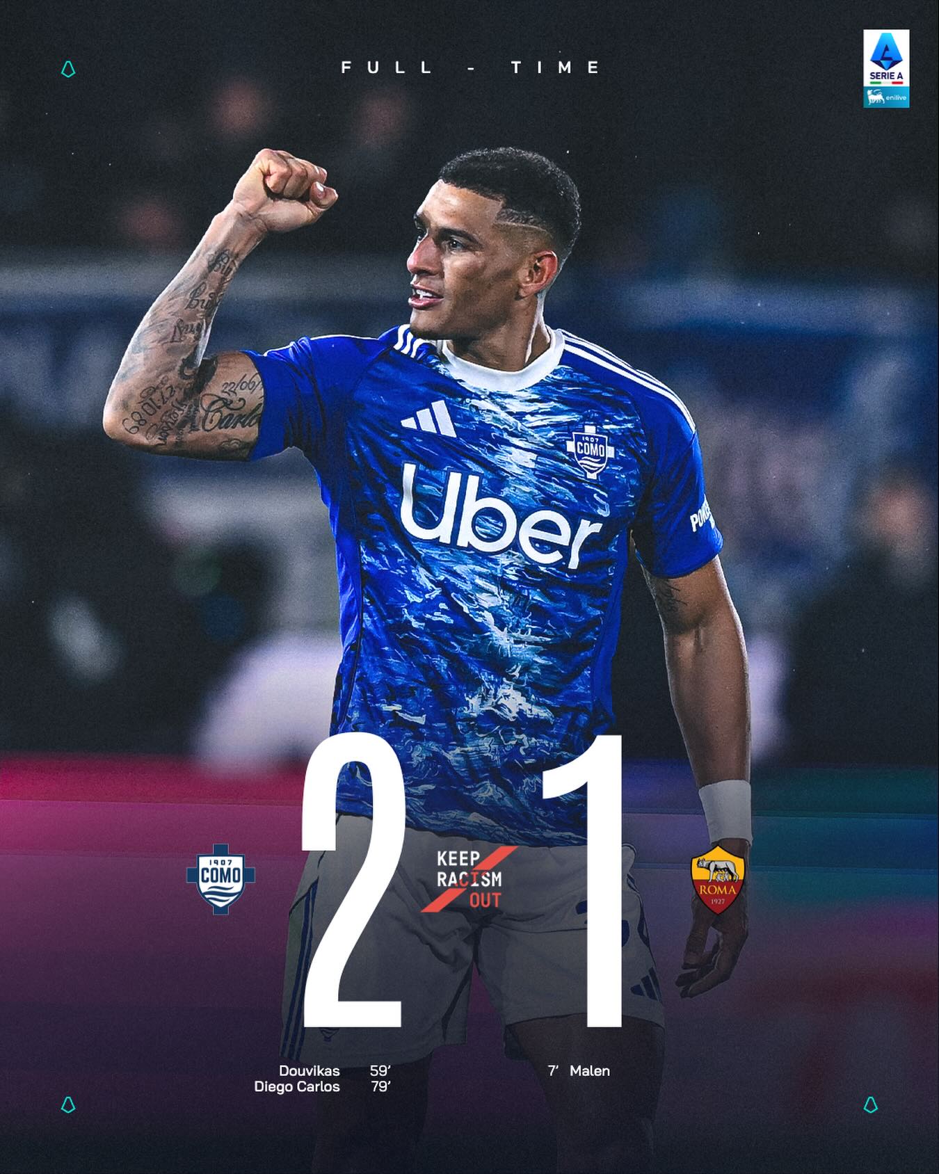 Il @comofootball vince in rimonta e continua a sognare 💭 

A huge win for Como in the race for the Champions League 🔥

#SerieAEnilive #ComoRoma #KeepRacismOut