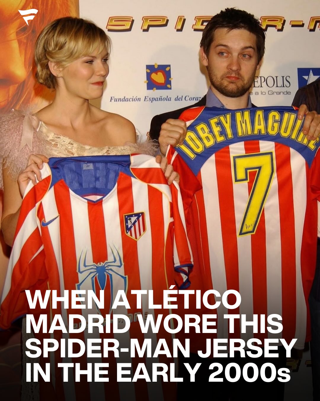 One of the most unexpected crossovers in football history 👀

When Spider-Man and Spider-Man 2 were hitting theaters in the early-to-mid 2000s, Atlético Madrid helped promote the movies by wearing Spider-Man themed jerseys.

At the time, the club had a unique deal with Columbia Pictures, who were using football as a way to advertise their films. Instead of a traditional sponsor, Atlético’s shirts would promote whatever movie the studio was releasing.