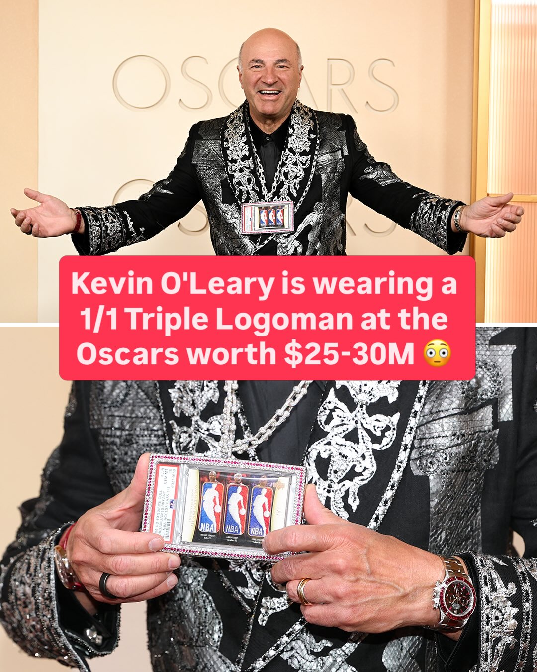 Michael Jordan, Kobe Bryant, and LeBron James are featured on the card with their game-worn patches 😮‍💨