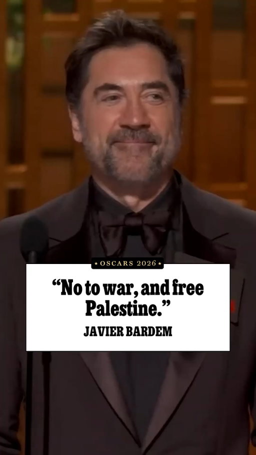 Javier Bardem makes a statement while presenting Best International Film at the #Oscars