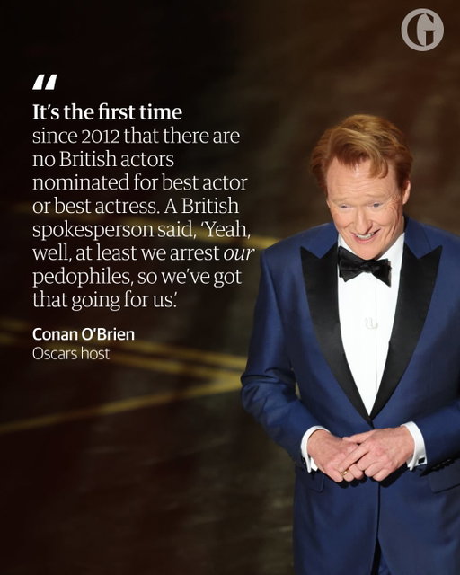 Conan O’Brien kicked off the Oscars with a warning that the night could get political. 

“If that makes you uncomfortable, there’s an alternate Oscars hosted by Kid Rock. It’s at the Dave & Buster’s down the street,” he said.

From Jimmy Kimmel taking a jab at CBS, to a speech that called out oligarchs taking over the media, swipe to see some of the most memorable quotes of the night.

Follow the link in bio for the latest on this year’s Oscars.