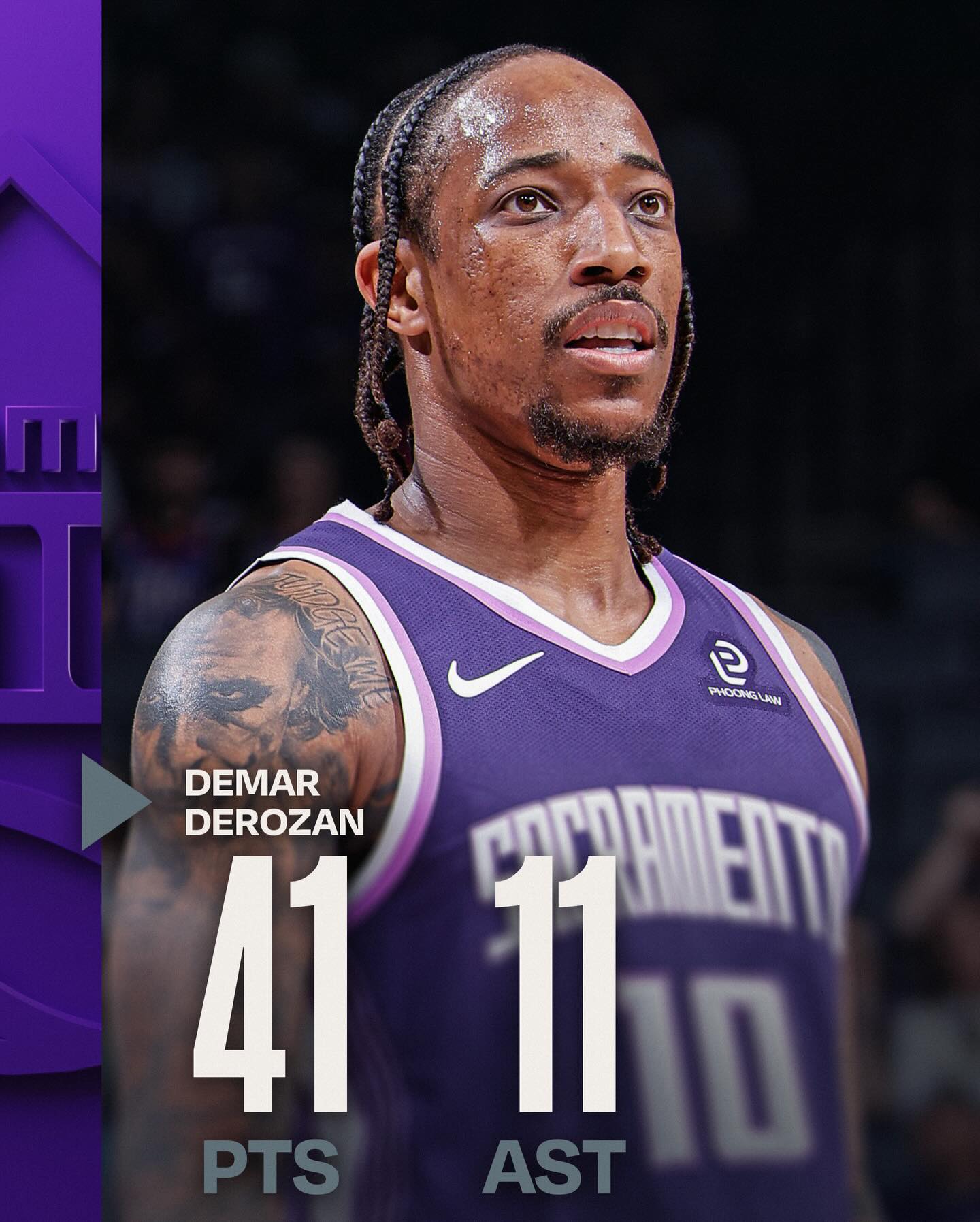 At 36 years and 220 days old, DeMar DeRozan joins James Harden (36y, 80d on Nov. 14, 2025) as the only players in NBA history to record 40+ PTS and 10+ AST in a game AFTER turning 36 years of age! 🙌