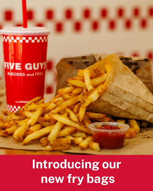 Introducing our NEW fry bags 🍟❤️

We now serve our fries in paper bags. We're still using the same fresh-cut potatoes and generous portions, but this new packaging helps fries hold their texture and keeps takeout and delivery fresher, longer. 

We're also proud to share that these bags are made from biodegradable natural kraft paper and are food-grade, grease-resistant, BPA- and PFAS-free. ♻️