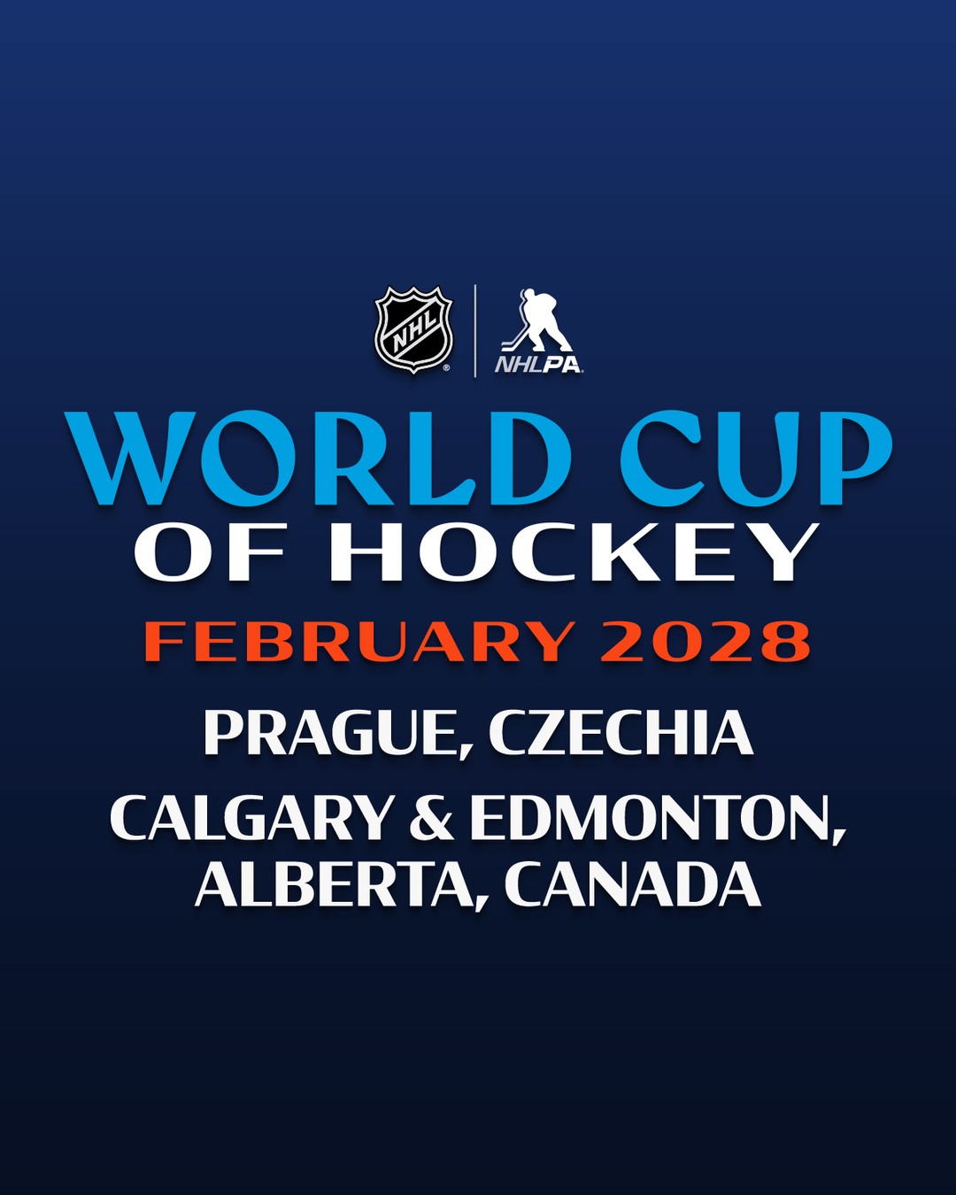 Calgary, Edmonton, and Prague will be the hosts for the 2028 World Cup of Hockey! #WCOH