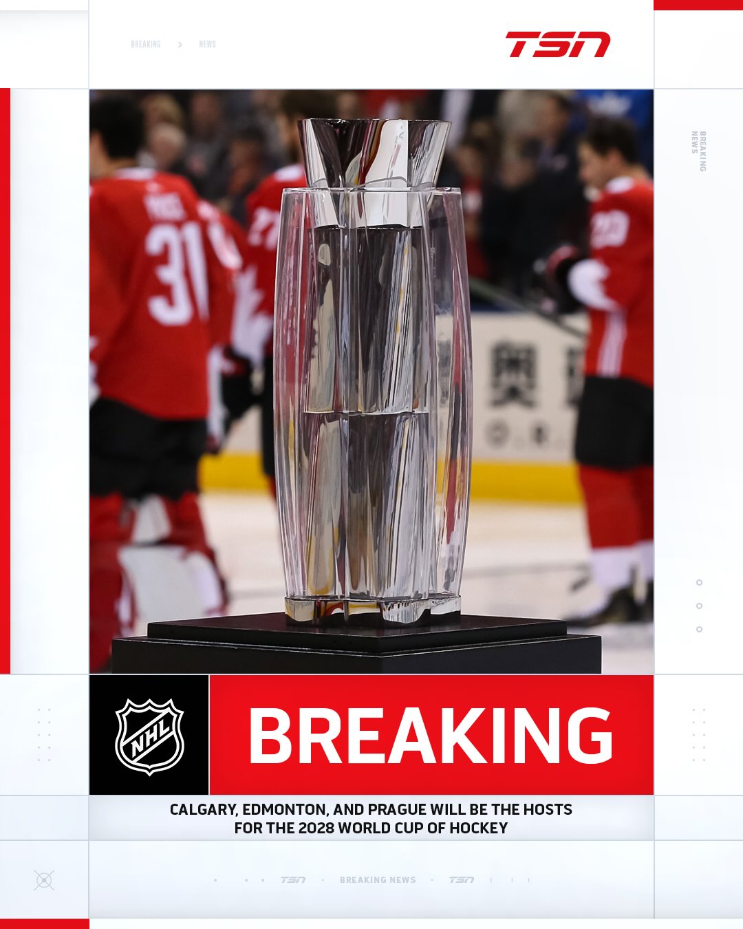 The NHL announced on Monday that Calgary, Edmonton, and Prague will be the host cities for the 2028 World Cup of Hockey!

(via: @nhl)