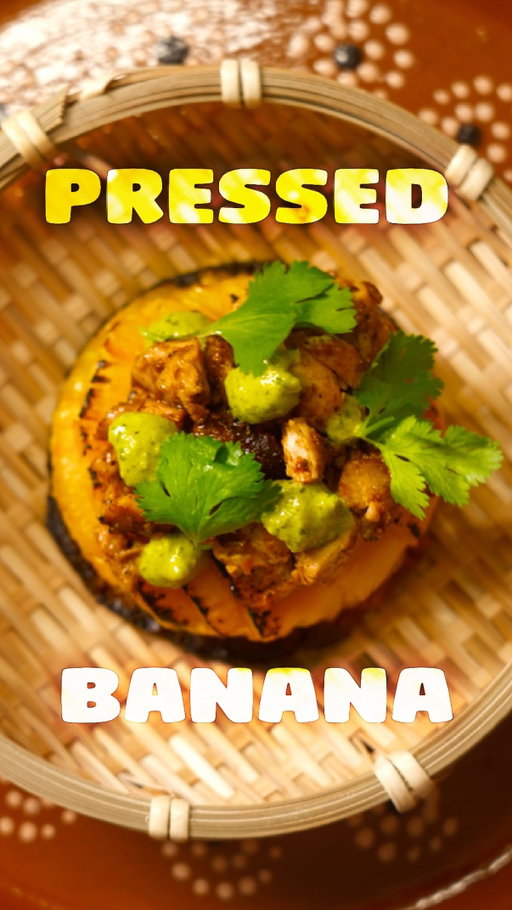 smash your bananas ,well your plantains. comment “smash” and i’ll send you the recipe. jerk chicken thigh, soy glazed pineapple, platano tostada, charred spring onion salsa.