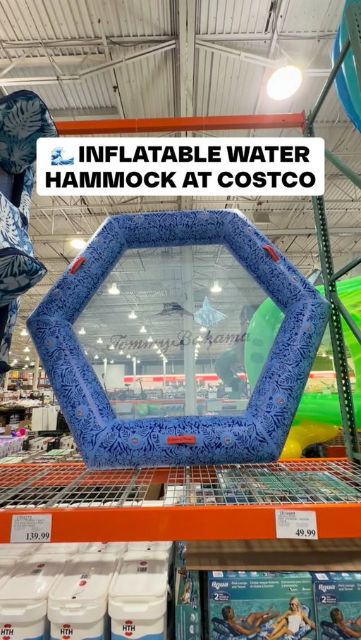 🌊 Tommy Bahama Inflatable Water Hammock at Costco is the ultimate pool float upgrade you need this summer! It’s a gorgeous hexagonal shaped float with a beautiful blue tropical print, mesh center so you stay cool in the water, and multiple handles around the sides to hold on 🌺 I’d grab this and spend an entire afternoon floating around because it looks absolutely incredible. ($199.99) #costco #costcofinds #poolfloat