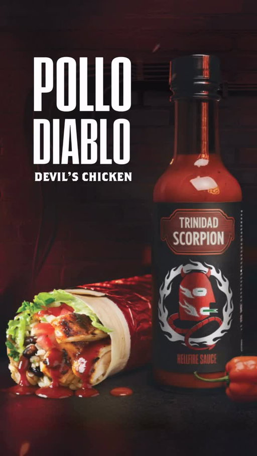 Our boldest chicken yet - meet Pollo Diablo, or Devil’s Chicken 🔥🌶️ We layer ancho, habanero and chipotle chillies for a slow, smoky burn. We’re also bringing back our infamous TRINIDAD SCORPION HELLFIRE HOT SAUCE, made with the third hottest chilli in the world! 🦂 Available for a limited time, add to your fave Mexican feed for just *$1 #new #pollodiablo