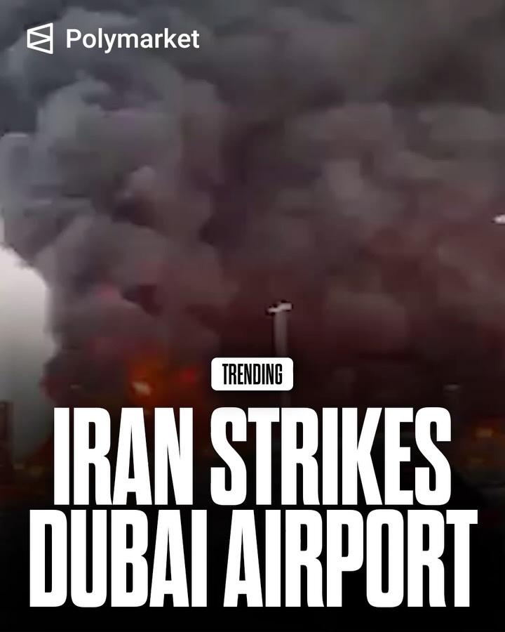 A drone strike ignited a fuel tank at Dubai International Airport on Monday, forcing a temporary closure and flight diversions. 

The attack, part of escalating regional tensions linked to the ongoing Iran–Israel war, is the latest incident to disrupt air travel across the Middle East.

Traders predict only an 8% chance UAE will strike Iran by the end of March.