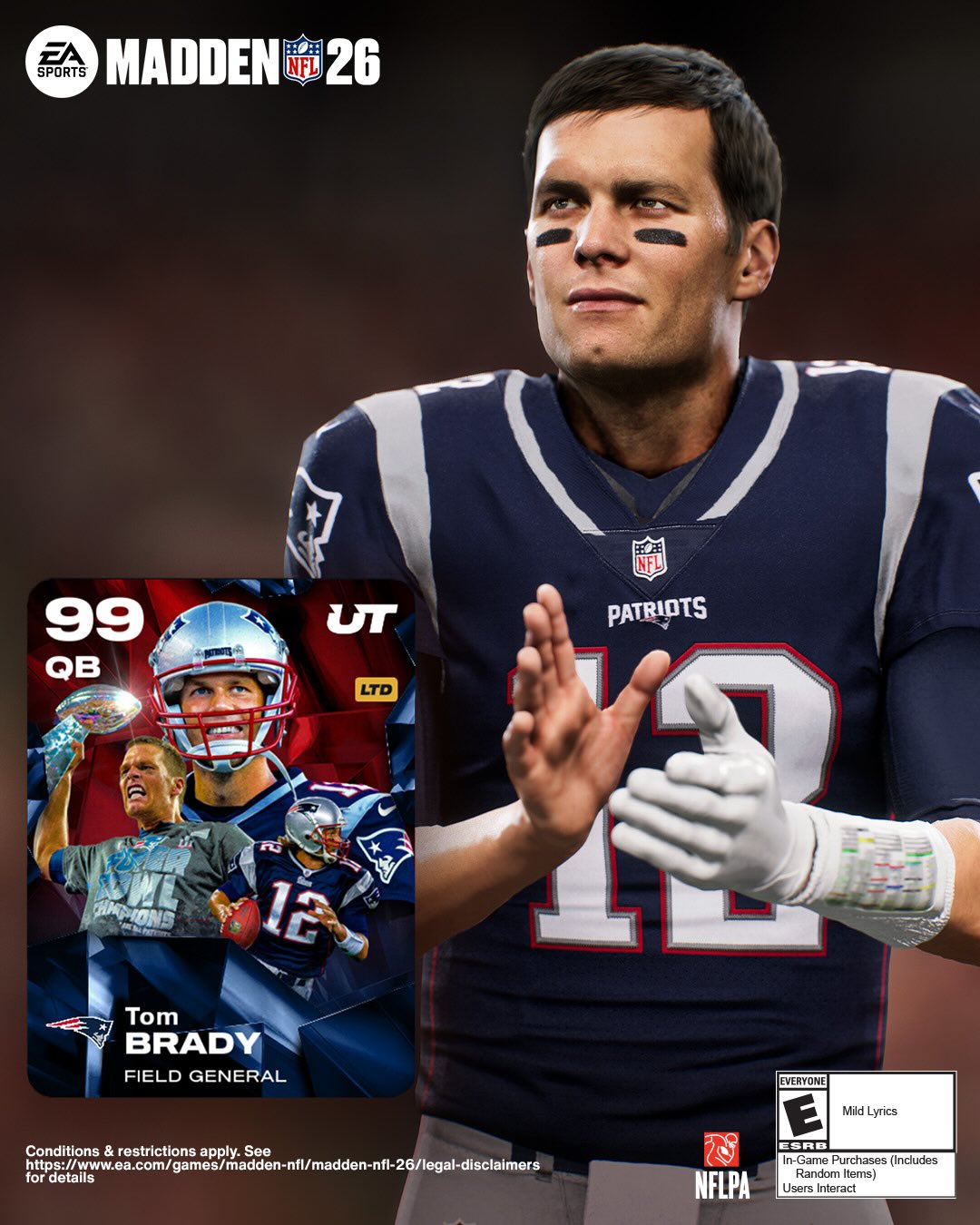 Tom Brady is officially back in #Madden26 🐐

Dominate with his 99 OVR item in Ultimate team starting tomorrow!