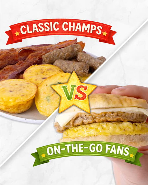 Tell us how you breakfast: classic and cozy or quick and ready-⁠to-roll? We want to know – what’s your MVB? Most. Valuable.⁠ Breakfast. ​🙌⁠
⁠
If your ideal morning is cozy, thoughtful, and filled with time to⁠ savor every bite, you’re in the right place – hello Frittata Bites,⁠ Bacon, and Breakfast Sausage.​ 🥓⁠
⁠
​Or, are you team On-the-Go Champs? Grab-and-go options that keep you moving 🏃‍♀️...with pancake and sausage sticks or breakfast sandwiches.​⁠
​⁠
Choose your Most Valuable Breakfast and get a discount coupon to help purchase your MVB--head to the link in bio!​