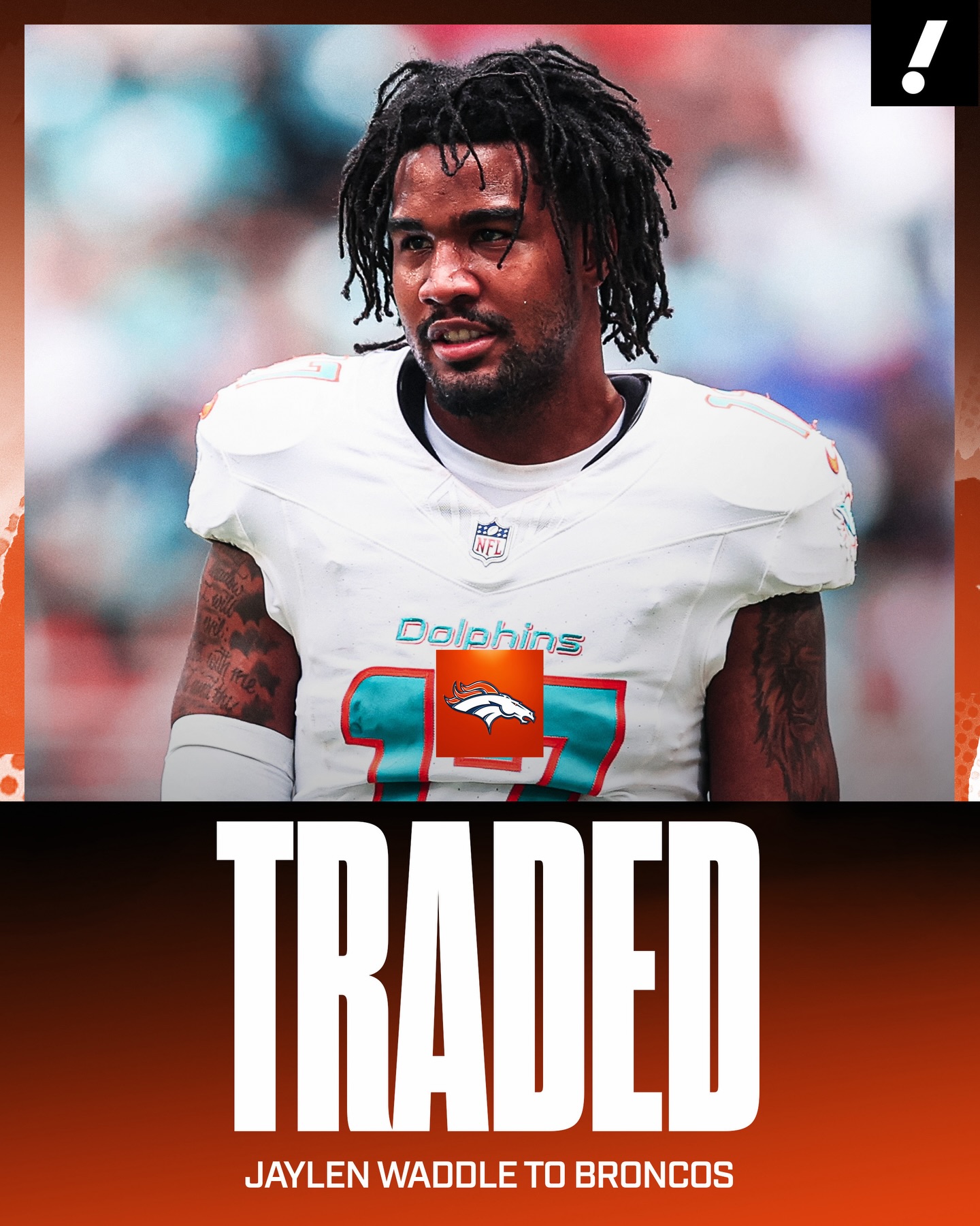 BREAKING:  The Dolphins are sending WR Jaylen Waddle to the Broncos pending a physical, per @adamschefter. 

Denver receives: Waddle and Dolphins’ 4th-round pick in ‘26 Draft

Miami receives: Broncos’ 1st round pick (30th overall) along with their late 3rd and 4th round picks in ‘26 draft.