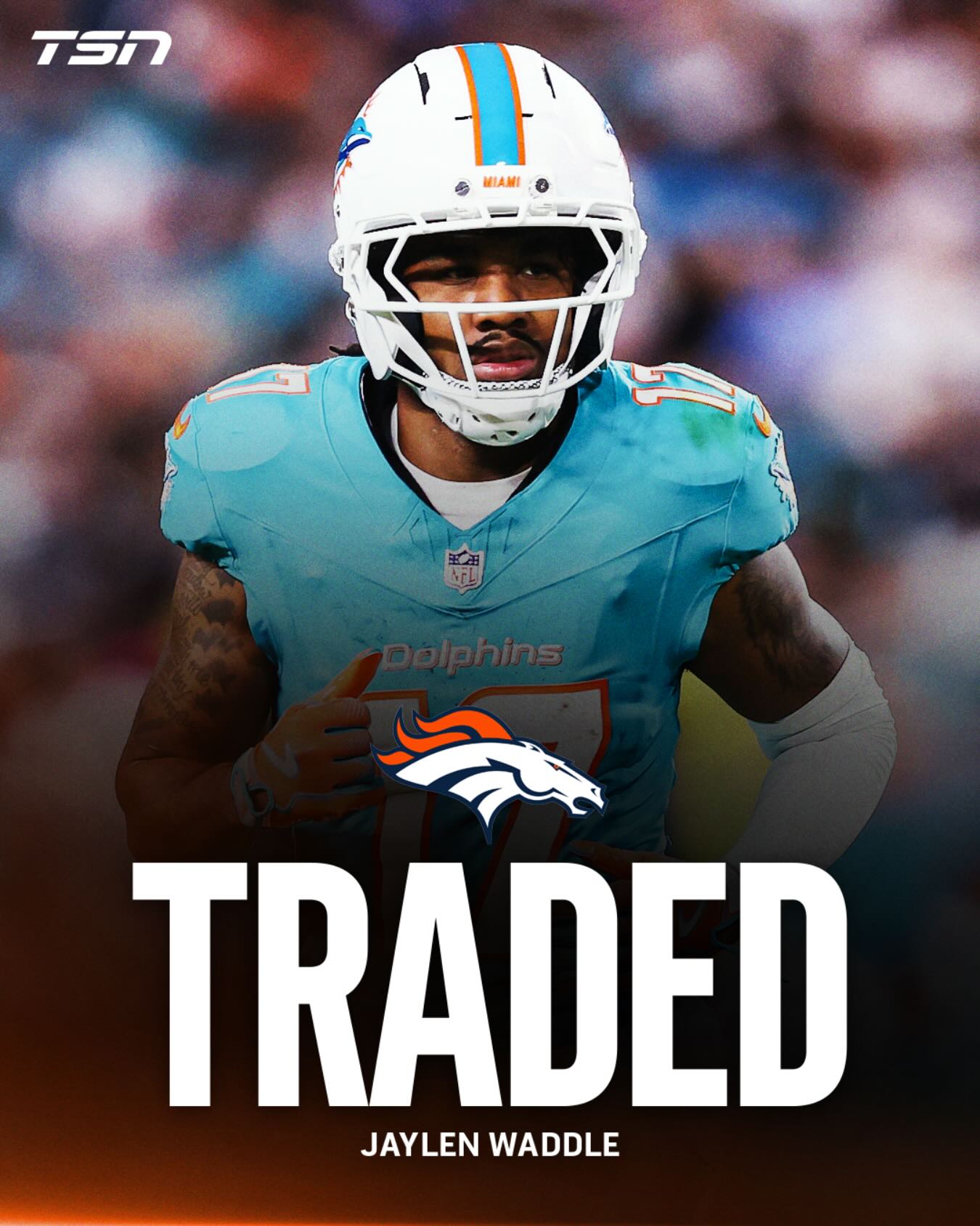 BREAKING: Jaylen Waddle has been traded to the Denver Broncos! The Dolphins are also sending their 4th round pick (11th in the round) in return for the Broncos 1st, 3rd, and 4th (30th pick in each round) per Adam Schefter.